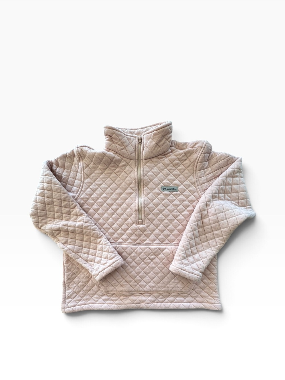Columbia Women’s Small Pink Quilted 1/4 Zip Pullover Sweatshirt Kangaroo Pocket